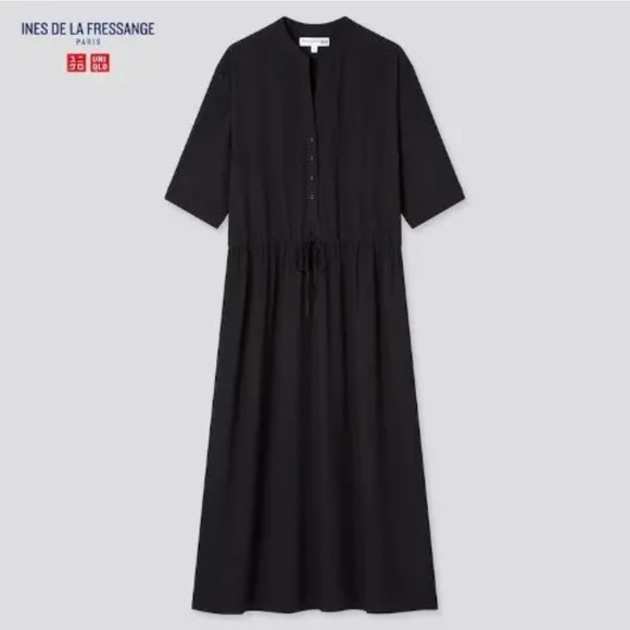 UNIQLO Ines De La Fressange Paris Black Long Dress Minimalist Relaxed Fit XS - Picture 2 of 14